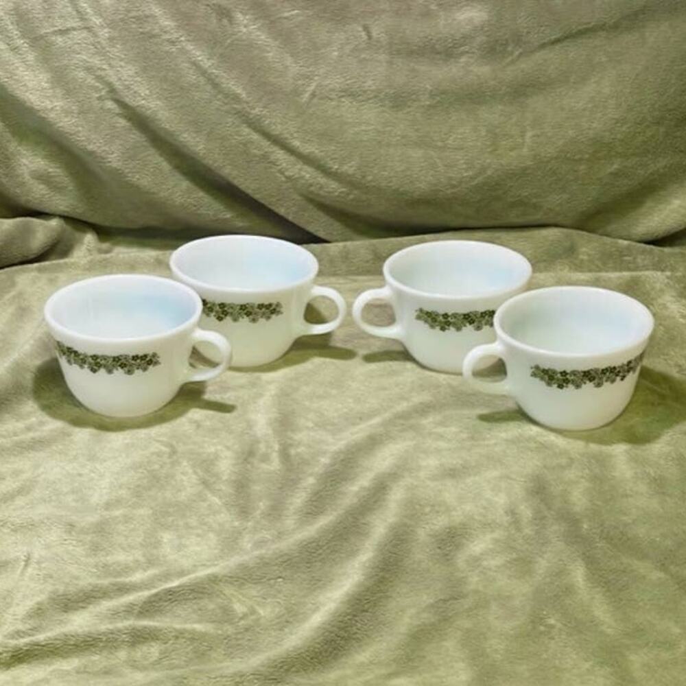 Vintage Pyrex CorningWare Milk Glass Spring Blossom Coffee Cups (Set of 4)